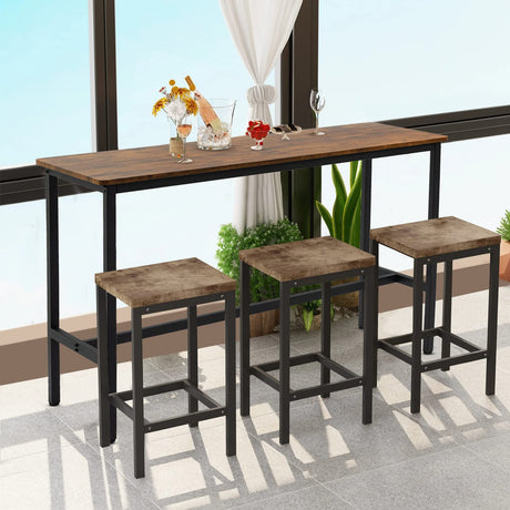 Rongbuk 44.5" Rustic Brown Bar Table with Adjustable Feet and Metal Legs Rongbuk