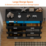 FJTJBSI Dresser with Power Outlets and LED Lights Wooden 6 Drawer Dresser with Large Organizer Tall Black Drawer for Bedroom Modern Chest of Drawers Closet for Living Room Kids Room FJTJBSI