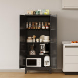 COFaR Black Metal Cabinet, 61 in Tall Metal Storage Cabinet with 3 Adjustable Shelves and Barn Doors, Farmhouse Cupboard Storage for Garage Kitchen Pantry Office, 4-Tier COFaR