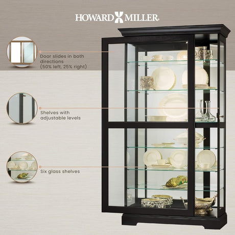 Howard Miller Tyler II Curio Cabinet - Modern Black Satin Storage Cabinet with Locking Glass Doors - Adjustable Shelves & Adjustable Levelers Perfect for Home Decor, Dining or Bedroom Display Howard Miller