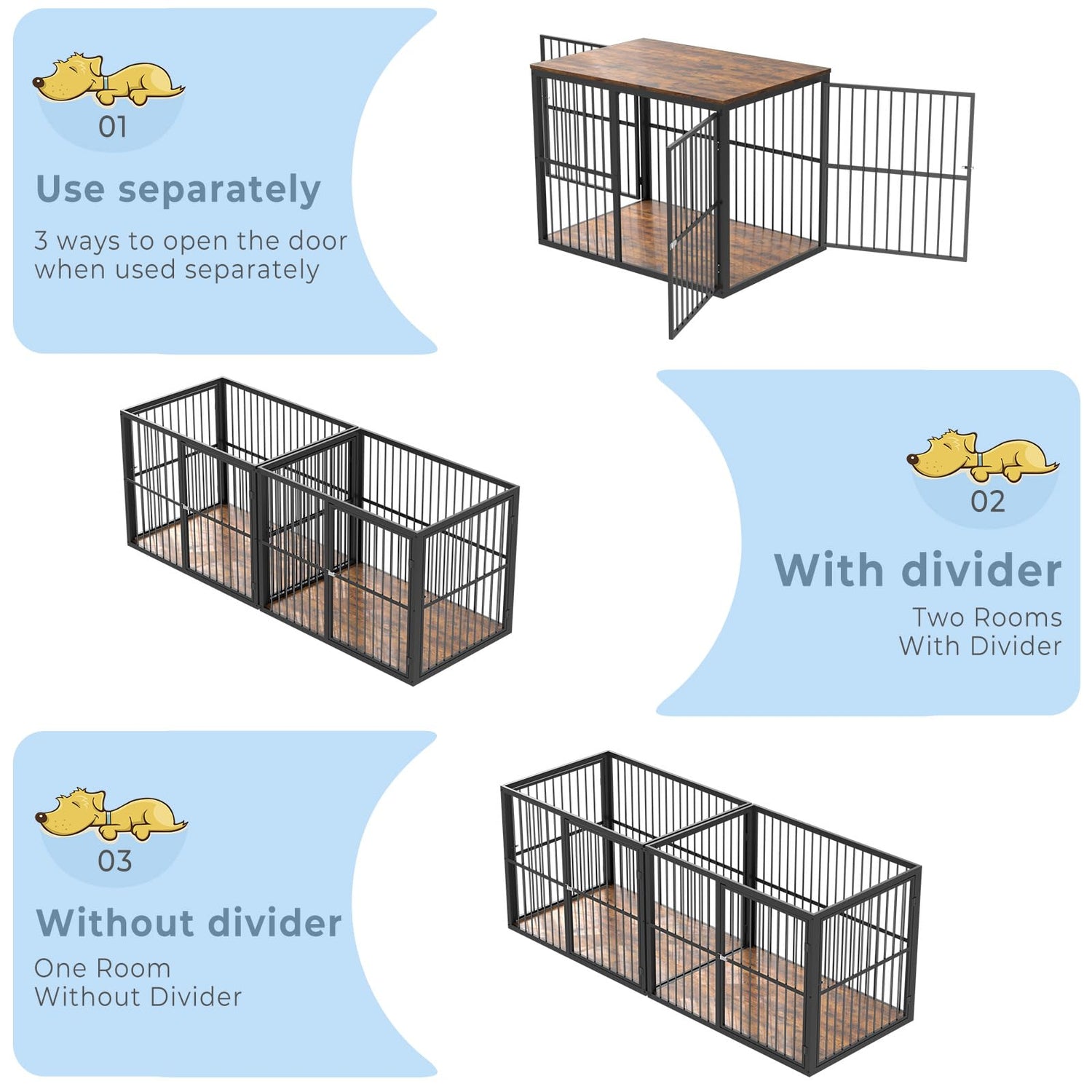 Lyromix 86.62''Dog Crate Furniture Large Breed TV Stand for 2 Dogs with Double Rooms,Wooden Dog Kennel Dog Crate End Table with Removable Divider for Large Medium Dogs, Can Use Separately, Brown Lyromix