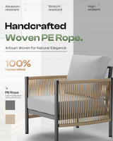 Oasbira Aluminum Outdoor Patio Furniture Set, HDPE Rope 4 Piece Modern Sectional Conversation Sets with Dual-Layer Coffee Table, All Weather Patio Couch Sets with Thick Cushions, Gray Frame, Gray Oasbira