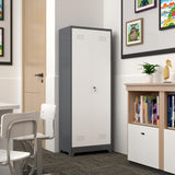 GREATMEET 65" H Broom Closet, Broom Closet Cabinet with Pegboard and Hanging Rod, Cleaning Tool Storage Cabinet, Tall Metal Utility Closet with Locking Doors for Bathroom, Garage GREATMEET