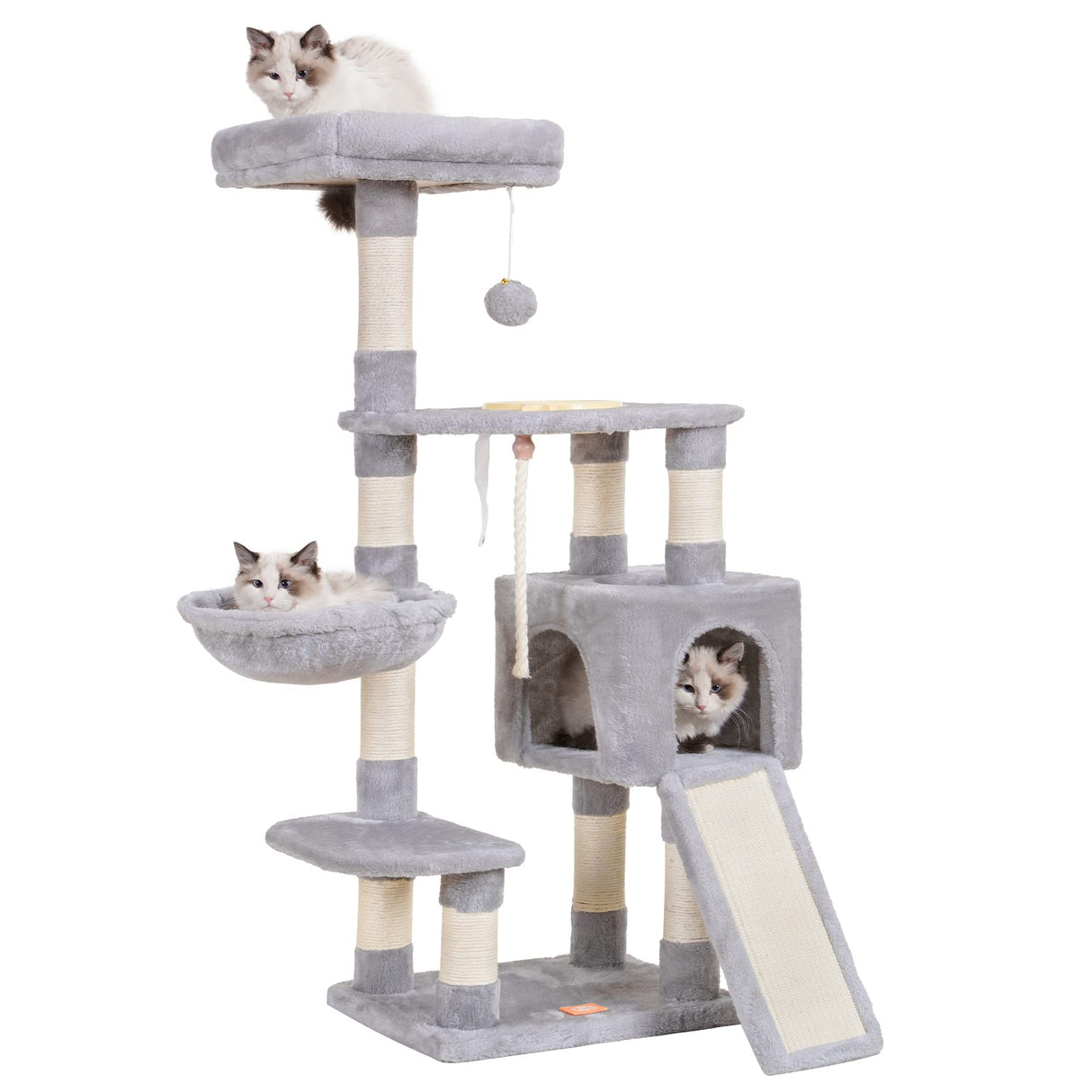 Heybly Cat Tree, Cat Tower for Indoor Cats with Scratching Board, Multi-Level Cat Furniture Condo with Feeding Bowl Light Gray HCT010SW Heybly