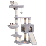 Heybly Cat Tree, Cat Tower for Indoor Cats with Scratching Board, Multi-Level Cat Furniture Condo with Feeding Bowl Light Gray HCT010SW Heybly