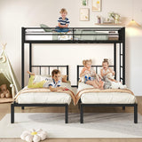 HKOLIE Twin Over Twin & Twin Bunk Beds for 3, Triple Bunk Bed for 3 with Guardrails, Ladder & Upper-Bed Platform, for Children, Teens, Adults, No Box Spring Needed (Detachable Triple Bunk Bed) HKOLIE