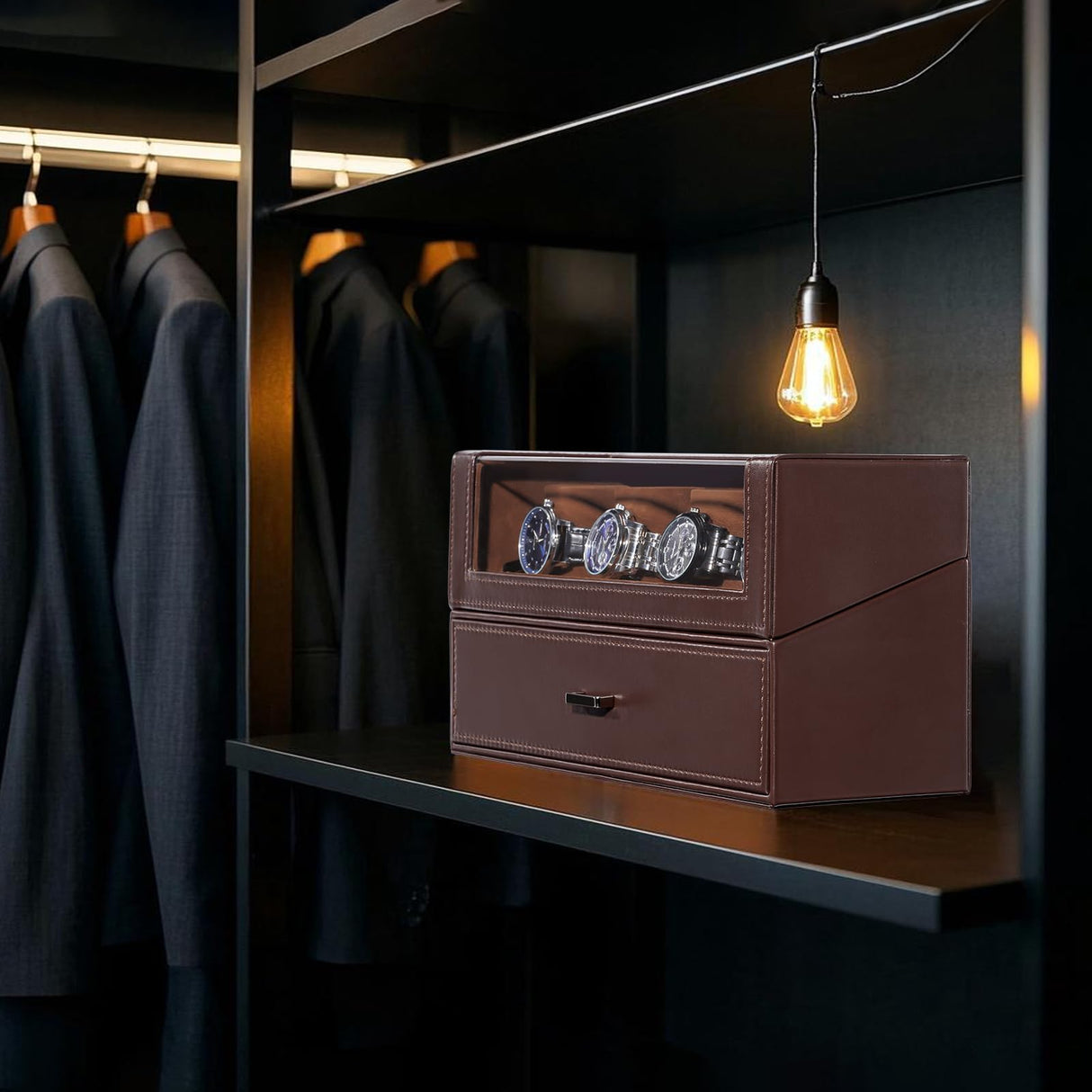 ProCase Watch Case for Men, 10 Slot Watch Display Stand with Acrylic Lid, Watch Display Case with Drawer, 2-Layer Mens Watch Box, Watch Holder Organizer for Men Women -Espresso ProCase