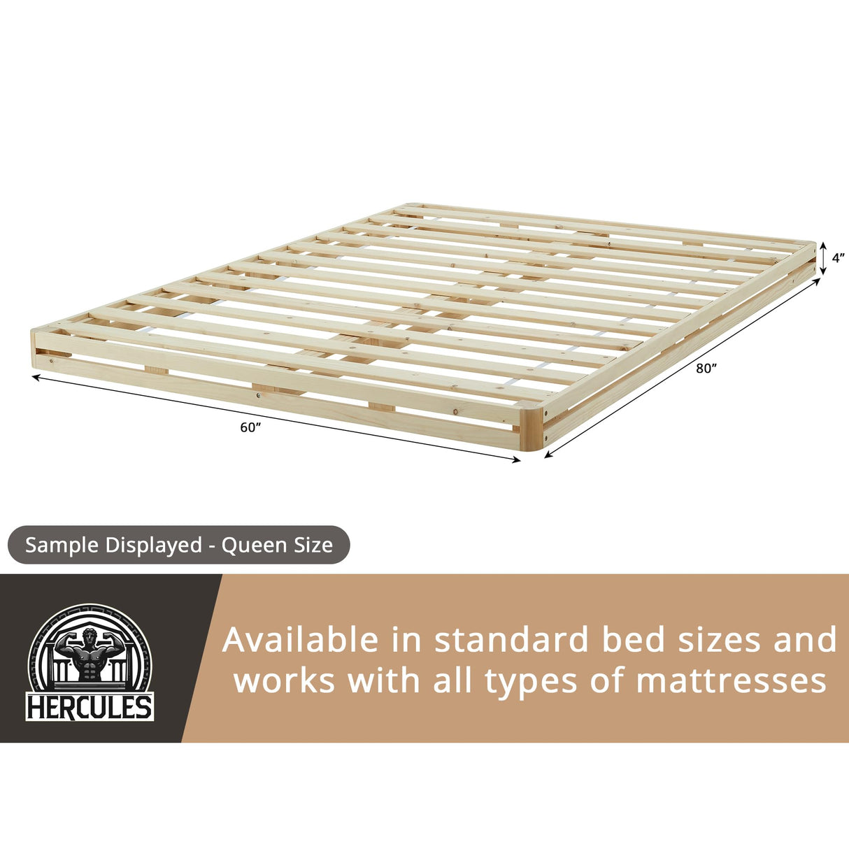 Hercules 4 Inch Low Profile Foundation Mattress Box Spring Replacement, Queen Hercules