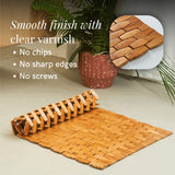 GOBAM Rollable Bamboo Bathroom Floor Mat - Non-Slip Bathtub Mat for Spa, Sauna, Kitchen, Outdoor Shower, RV, Water-Resistant Wooden Shower Mat - Natural, 23.6 x 15.7 inch GOBAM