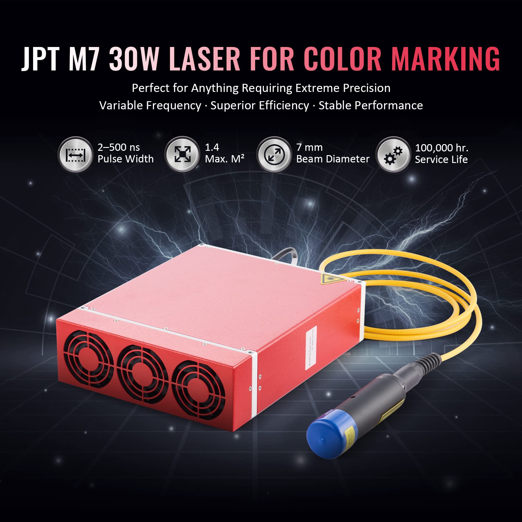 OMTech 30W Fiber Laser Marking Machine, LightBurn Compatible MOPA Laser Engraver with Red Dot Guide for Metal Color Marking, 7x7 Solid State Laser Etching Machine for Aluminum Steel Gold Jewe - WoodArtSupply