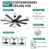 YITAHOME 60 Inch Black Ceiling Fan with Lights and Remote,8 Blades,App Control, Modern Smart Ceiling Fan Compatible with Alexa for Indoor, Reversible Quiet Motor, Memory Function YITAHOME