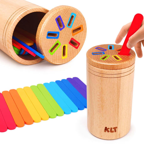 KLT Montessori Toys for 1-3 Year Old: Wooden Learning Color Sorting Toys for Toddlers Age 1 2 3, Educational Fine Motor Developmental Sensory Matching Games, 12-36 Month Old Baby Boys Girls Gifts KLT