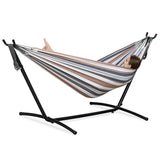 PNAEUT Double Hammock with Space Saving Steel Stand Included 2 Person Heavy Duty Outside Garden Yard Outdoor 450lb Capacity 2 People Standing Hammocks and Portable Carrying Bag (Coffee) PNAEUT