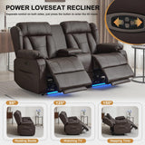 WISHDEER Power Reclining Loveseat Sofa, Loveseat Recliner Couch with Console, RV Recliners for Travel Trailers, Home Theater Seating with Cup Holders/LED/Drawer/USB/USB C for Living Room(Brown) WISHDEER