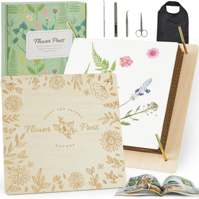 Frogprin Large Flower Press Kit, 10.8" x 10.8" 10 Layers Wooden Flower Plant Pressing Kit with Storage Bag & 24 Blotting Papers, DIY Pressed Flower Arts and Crafts for Adults & Kids-Great Gift