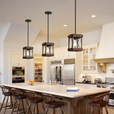 HOXIYA Farmhouse Pendant Light, 2 Pack Rustic Farmhouse Linear Chandelier with Wood and Metal Cage, Kitchen Island Pendant Light Adjustable Height for Dining Room Light Kitchen Island Bedroom HOXIYA