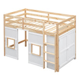 Harper & Bright Designs Twin Size Loft Bed with Storage Wardrobe, Playhouse Design, Guardrail & Ladder in Natural & White Harper & Bright Designs