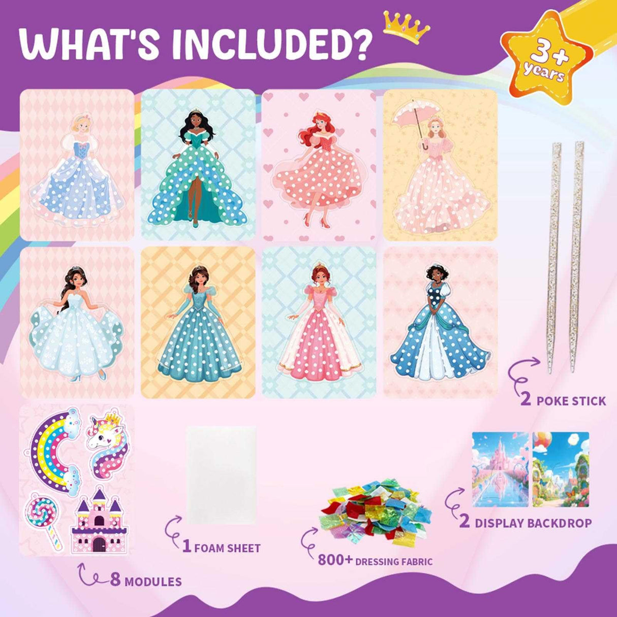 QLKYTALA Poke Poke Art Kits for Girls - Arts and Crafts for Kids 4-8 - 4 5 6 7 8 Year Old Girl Birthday Gifts - Princess Dress-Up DIY Creative Activity Toys QLKYTALA