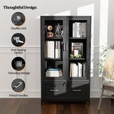 VINGLI Black Lateral File Cabinet with Glass Doors and Locking Drawer for Home Office Storage VINGLI