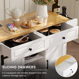 COCO DESIGN Rolling Kitchen Island Cart with Wheels, 54" Portable Trolley Island with Drop Leaf Countertop, Sliding Barn Door, Power Outlet, Spice Rack, Towel Rack and Drawers, Minimalist White COCO DESIGN