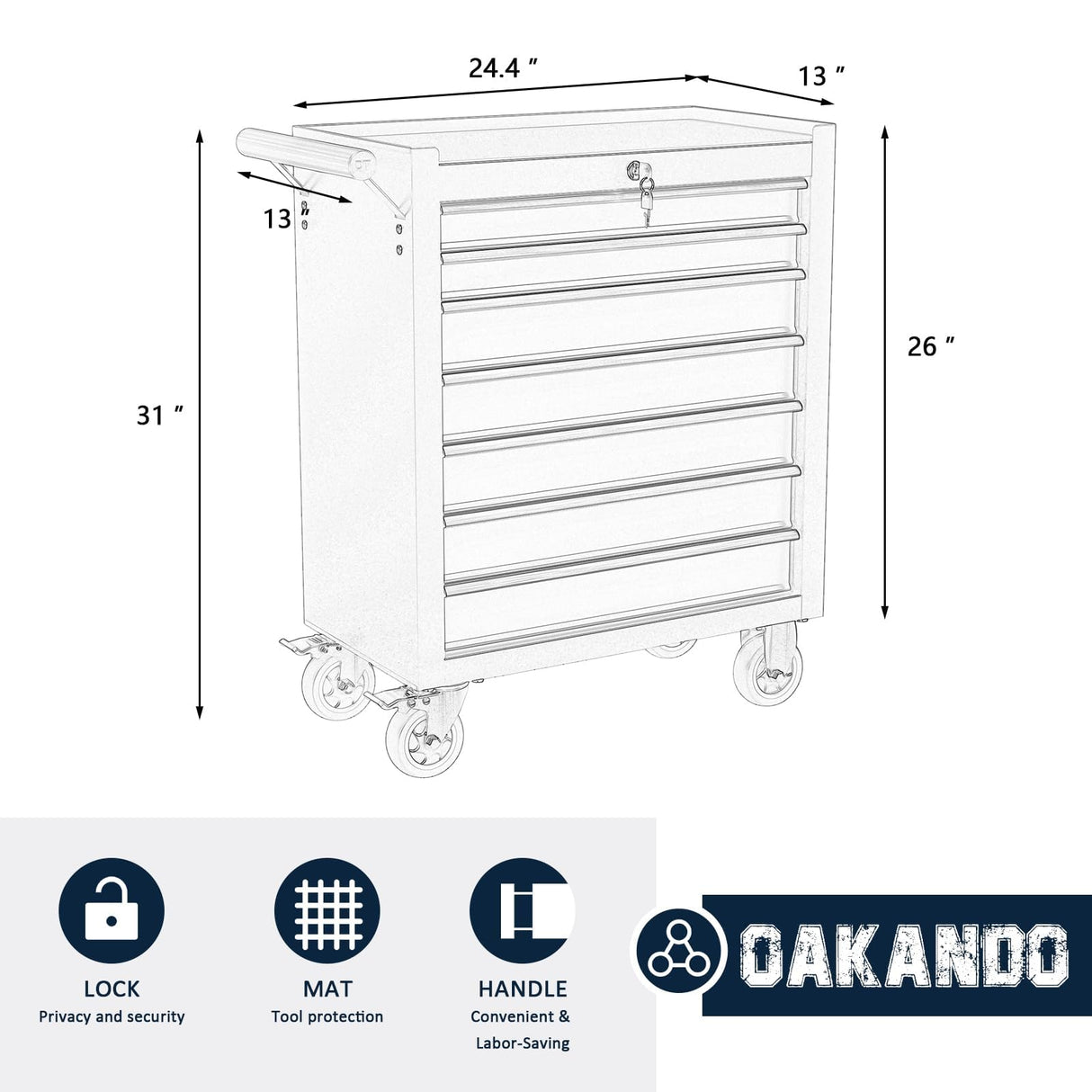7-Drawer Metal Rolling Tool Chest with Wheels,Tool Storage Cabinet With Locking System，Toolbox with Wheels for Garage, Warehouse, Workshop, Repair Shop(Black&red,7-Drawer) OAKANDO