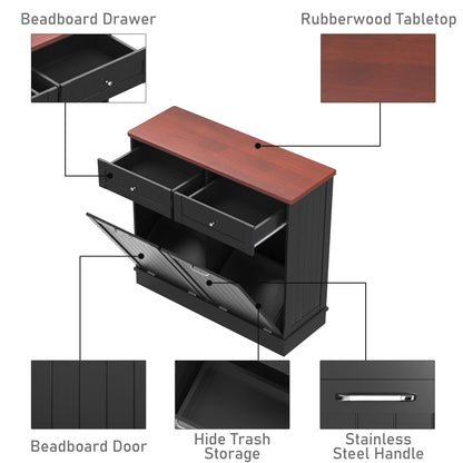 Betterhood Double Tilt Out Trash Cabinet 10 Gallon Wooden Free Standing Laundry Sorter Cabinet,Recycling Cabinet with Hideaway Drawer,Tilt Out Trash Cabinet Can Bin Kitchen (Black) - WoodArtSupply