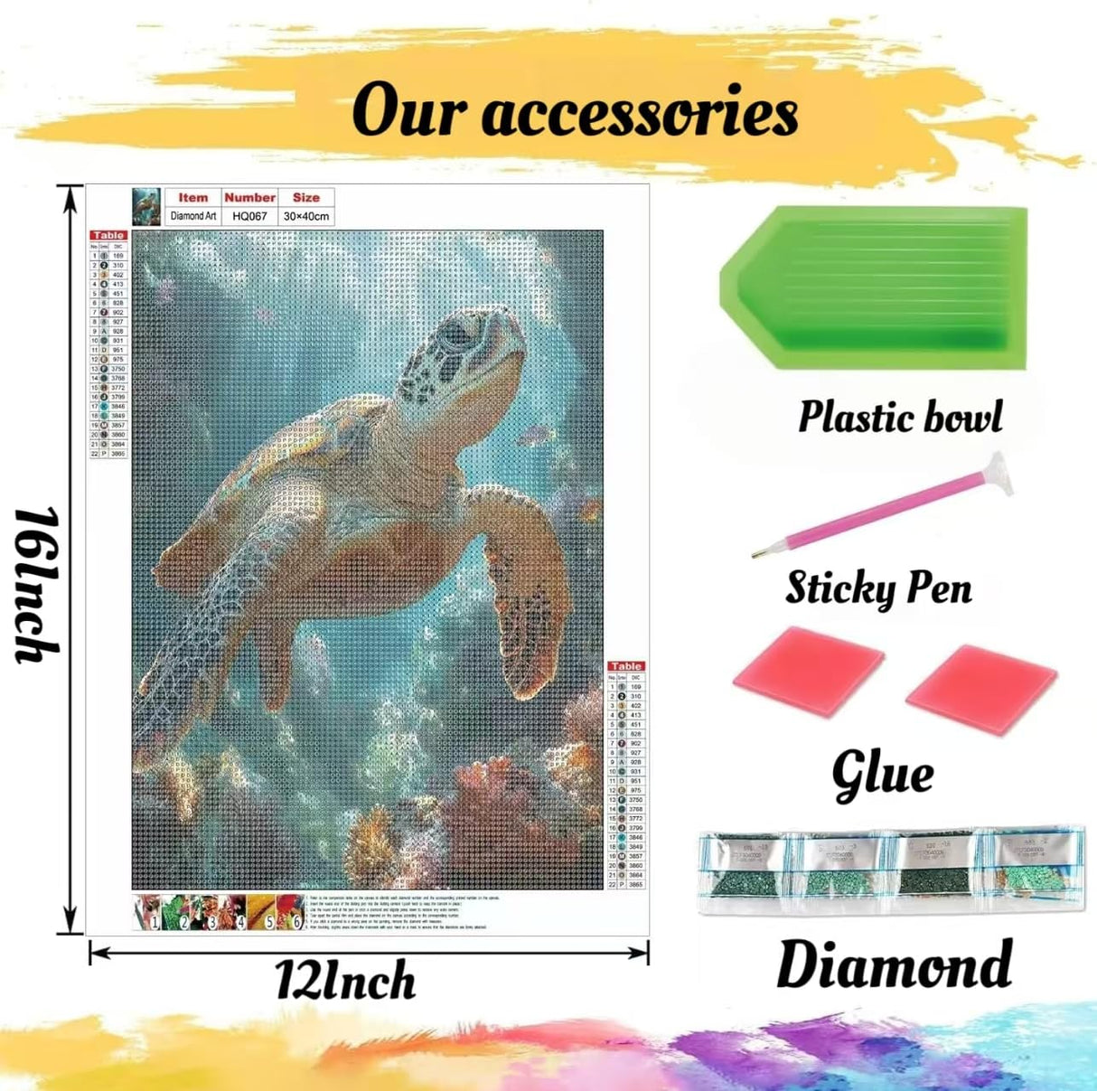 MBYAUYN Diamond Art Kits for Adults, 5D Animal Diamond Painting, DIY Sea Turtles Full Drill Gem Art Kits and Crafts for Adult, Beginners As Wall Decor and Gift 12x16inch MBYAUYN