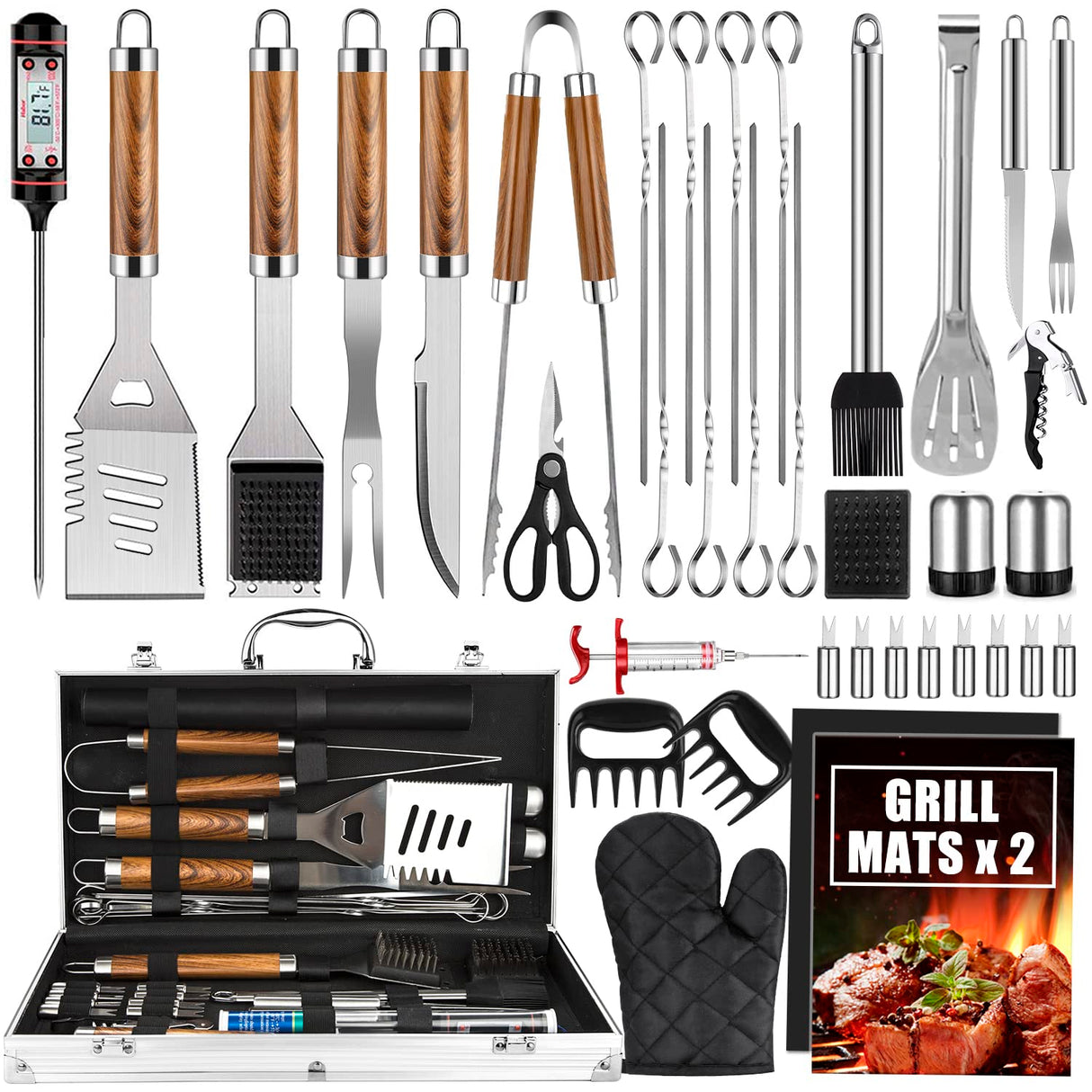 Cifaisi BBQ Grill Accessories Set, 38Pcs Stainless Steel Grill Tools Grilling Accessories with Aluminum Case, Thermometer, Grill Mats for Camping/Backyard Barbecue, Grill Set for Men Women Cifaisi