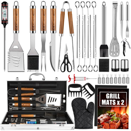Cifaisi BBQ Grill Accessories Set, 38Pcs Stainless Steel Grill Tools Grilling Accessories with Aluminum Case, Thermometer, Grill Mats for Camping/Backyard Barbecue, Grill Set for Men Women Cifaisi