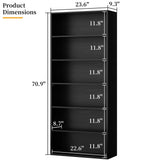 Shintenchi Bookshelf,6-Tier Open Bookcase and Bookshelves,6 Shelf Display Storage Shelves Floor Standing 70.6 inches Tall Bookcase for Home Office, Living Room (Black) Shintenchi