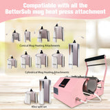 BetterSub 3in1 40 OZ Tumbler Mug Heat Press Machine 30 OZ 20 OZ 16 OZ Sublimation Straight Skinny Tumbler Mug,11 OZ 15 OZ 16 OZ Sublimation Mug Heat Transfer Pink BetterSub