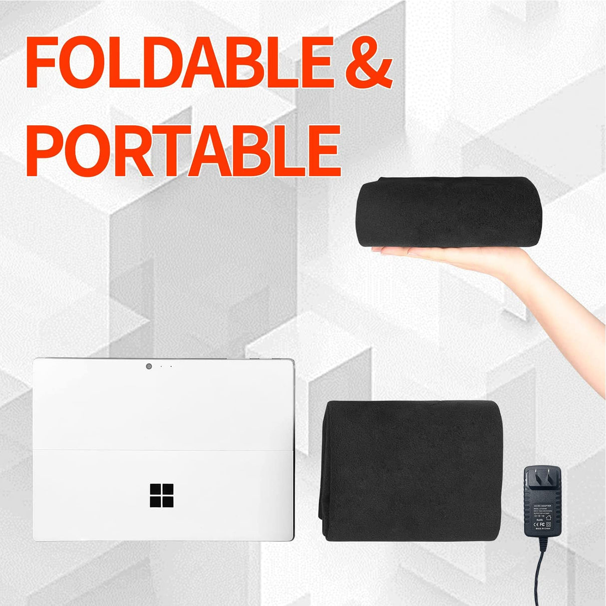 MAXCOM Foldable & Washable Fabric Heated Seat Cushion with Temperature Control & Timer - Whole Back Heating - for Office/Home Use MAXCOM