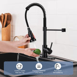 DJS Kitchen Faucets with Pull Down Sprayer Matte Black - Dual Mode Setting Single Handle 1 or 3 Holes Commercial Black Kitchen Sink Faucet with Deck Plate for Farmhouse RV Vessel Basin DJS