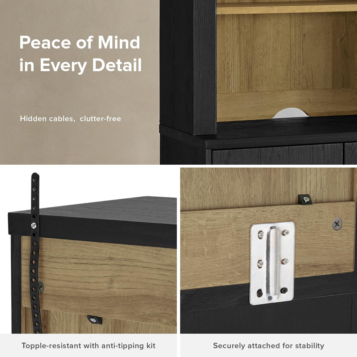 mopio Blake Storage Cabinet with Hutch, Sideboard Buffet Cabinet with Storage, Kitchen Pantry Organizer, Coffee Bar Station, Trophy Display Case with Door & Shelf for Living Room (Black Oak Arched) mopio