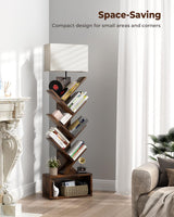 Evermagin 6 Tier Tree Bookshelf with Smart Light, Small Bookcase Tower with Remote Control, Tall Floor Standing Book Organizer for Living Room, Bedroom & Home Office, Rustic Brown Evermagin