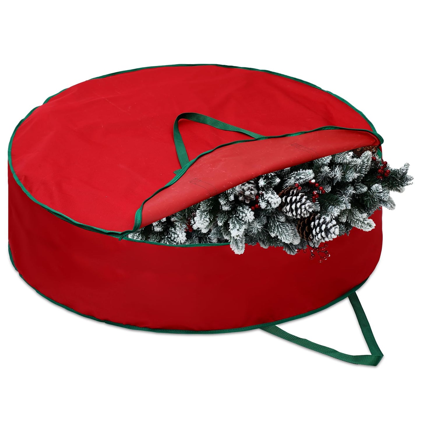 Wesnoy 1 Pcs 60 Inch Christmas Wreath Storage Bag Zippered Garland Holiday Container with Reinforced Handle Tear Resistant 600d Oxford Wreath Organizer Christmas Wreath Holder with Card (Red)