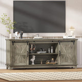Garvee Home Farmhouse TV Stand for 75 in Television, Wood Entertainment Center with Storage & Barn Doors, Adjustable Shelf Media TV Console Table Cabinet for Living Room, 66 in Large, Grey Garvee