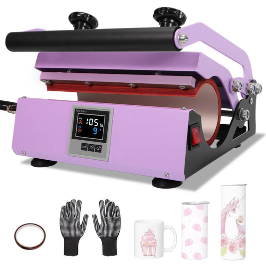 Tumbler Heat Press Machine, Sublimation Press for 20oz-30oz Tumbler, 11-16oz Heat Mug Press with Sublimation Paper Heat Tape & Gloves for Coffee/Ceramic Mug Cup, Water Bottle DIY Heat Transfer-Purple