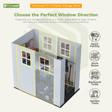 Patiowell 4 x 8 FT Plastic Outdoor Storage Shed with Floor, Resin Outside Tool Shed with Two Windows and Lockable Door for Garden, Backyard, Tool Storage Use, Easy to Install, Light Grey(Fit-it Shed) Patiowell