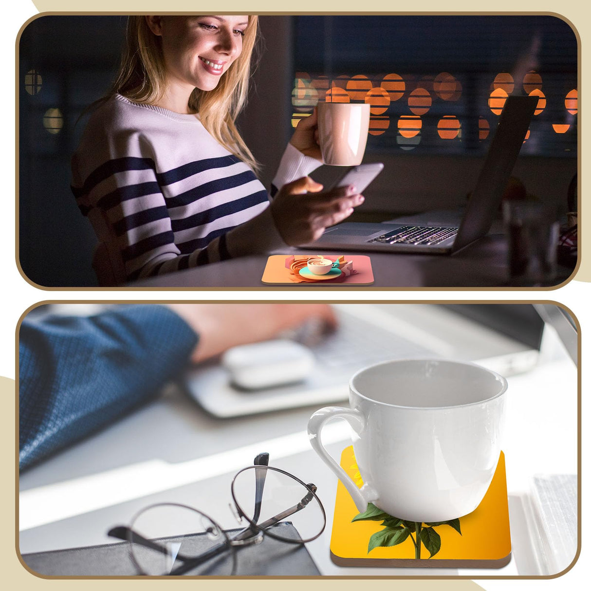 Ziliny 24 Pcs Sublimation Coasters 4 x 4 Inch Hardboard Coaster Cork and MDF Blank Coasters Sublimation Car Coasters Heat Press Parts Accessories for Kitchen Drink Ornaments (Round,Square) Ziliny