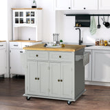 HOMCOM Kitchen Island on Wheels, Rolling Cart with Rubberwood Top, Spice Rack, Towel Rack and Drawers for Dining Room, Grey HOMCOM