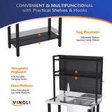VINGLI 67'' Commercial Sink with Drainboard and Adjustable Shelves Pegboard for Hanging Tools, 304 Stainless Steel Table Freestanding Utility Counter Restaurant, Garage Silver & Black 1 VINGLI