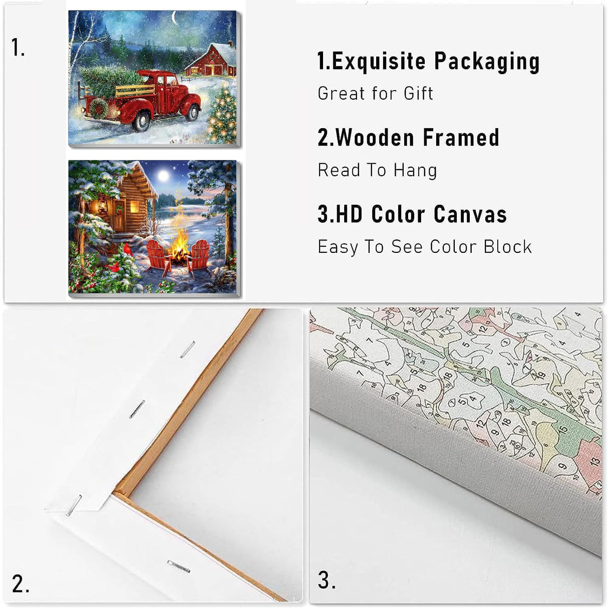VIGEGU 2 Pack Christmas Paint by Numbers Kit for Adults with Framed,Truck Bonfire Winter Landscape Paint by Number DIY Adult Paint by Number Kits for Wall Decor 10x12in VIGEGU