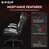 N-GEN Video Gaming Computer Chair Ergonomic Office Chair Desk Chair with Lumbar Support Flip Up Arms Adjustable Height Swivel PU Leather Executive with Wheels for Adults Women Men (White) NEO CHAIR