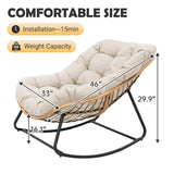 PROHIKER Outdoor Papasan Rocking Chair, Indoor Egg Rocking Chair with Thick Cushion, Oversized Wicker Rattan Patio Lounge Chairs for Backyard, Balcony, Living Room(Beige) PROHIKER