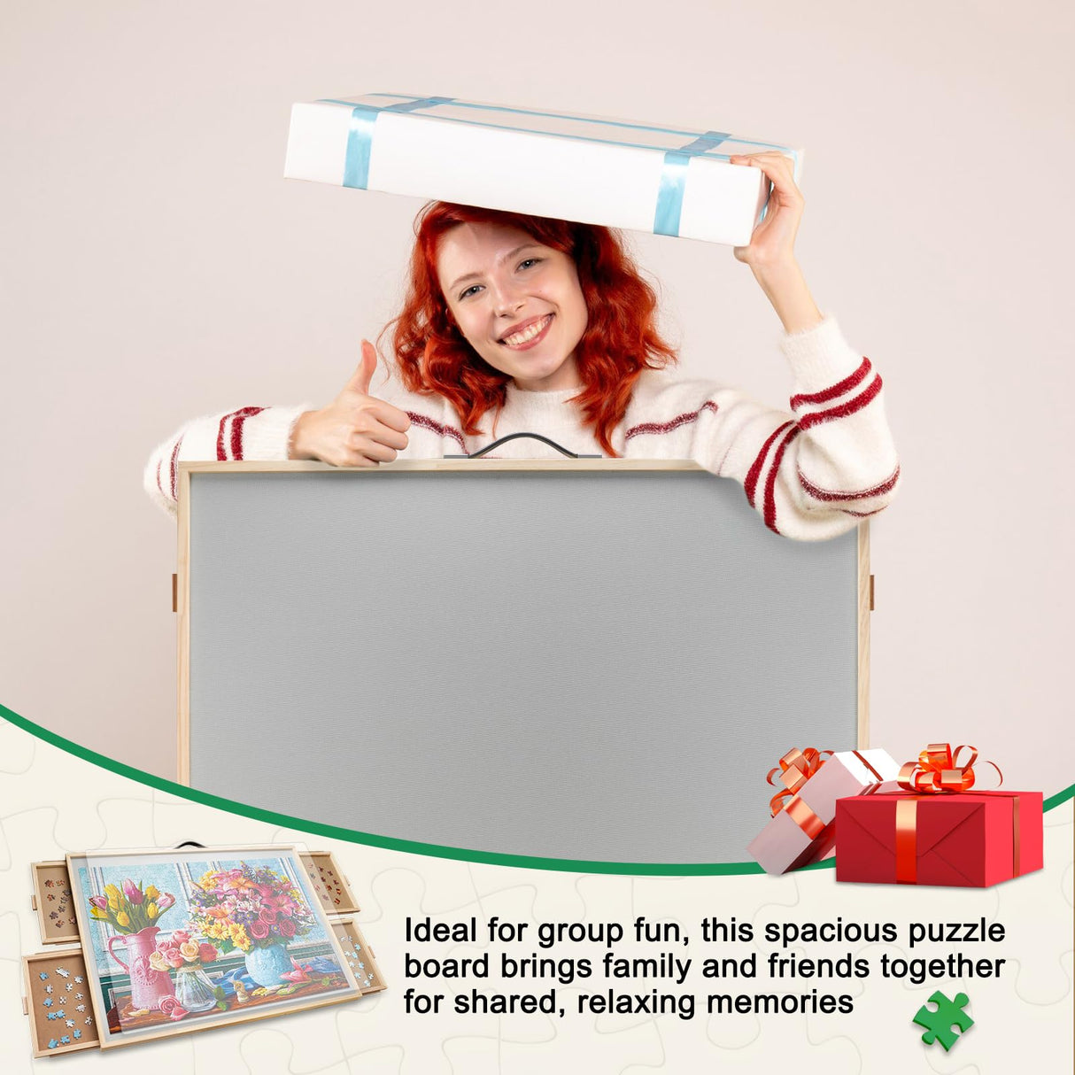 ALL4JIG 2-in-1 Tilting & Rotating Puzzle Board for 1500 Pieces, 34.2" x 25.2"Adjustable Angle Puzzle Board with 4 Drawers & Clear Protective Cover, Birthday Gift for mom ALL4JIG