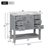 Merax 36'' Bathroom Vanity with Single Sink Combo, Modern Bathroom Sink Cabinet with 2 Soft Closing Doors & 6 Drawers & Opening Shelf, Solid Wood Frame Bathroom Vanities (Grey) Merax