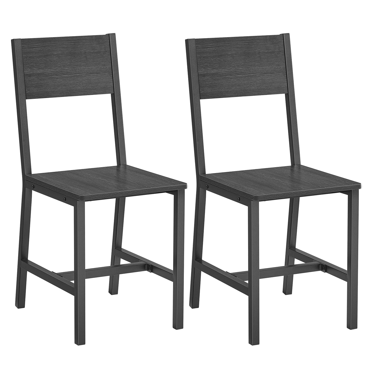 VASAGLE Dining Chair Set of 2, Rustic Wood Chairs with Metal Steel Frame, Easy to Assemble, Comfortable Seat, Modern Farmhouse Chair for Kitchen, Bedroom, Living Room, Charcoal Black and Ink  - WoodArtSupply