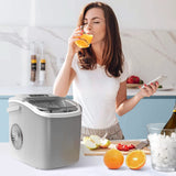 Portable Countertop Ice Maker Machine with Handle, 9 Bullet-Shaped Ice Cubes Ready in 6 Mins, 26Lbs/24H, Self-Cleaning Function with Ice Scoop and Basket for Home/Kitchen/Party (Grey) Crzoe