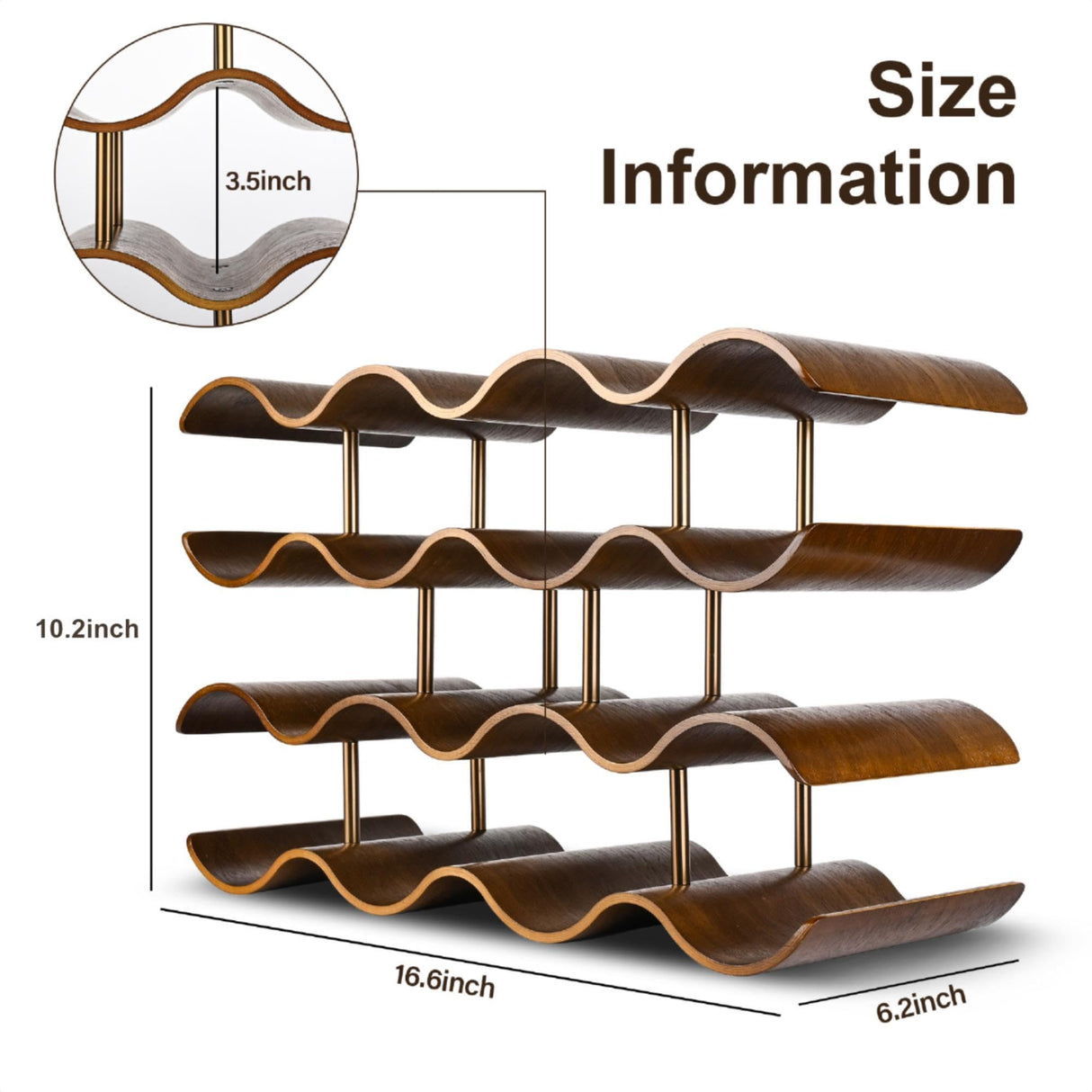 TRUDING Countertop Wine Rack - 14 Bottle Freestanding Wine Bottle Holder Stand - 4 Tier Wooden Wine Storage Rack - Wavy Wine Organizer for Cabinet Pantry Home Kitchen Bar (Walnut) TRUDING